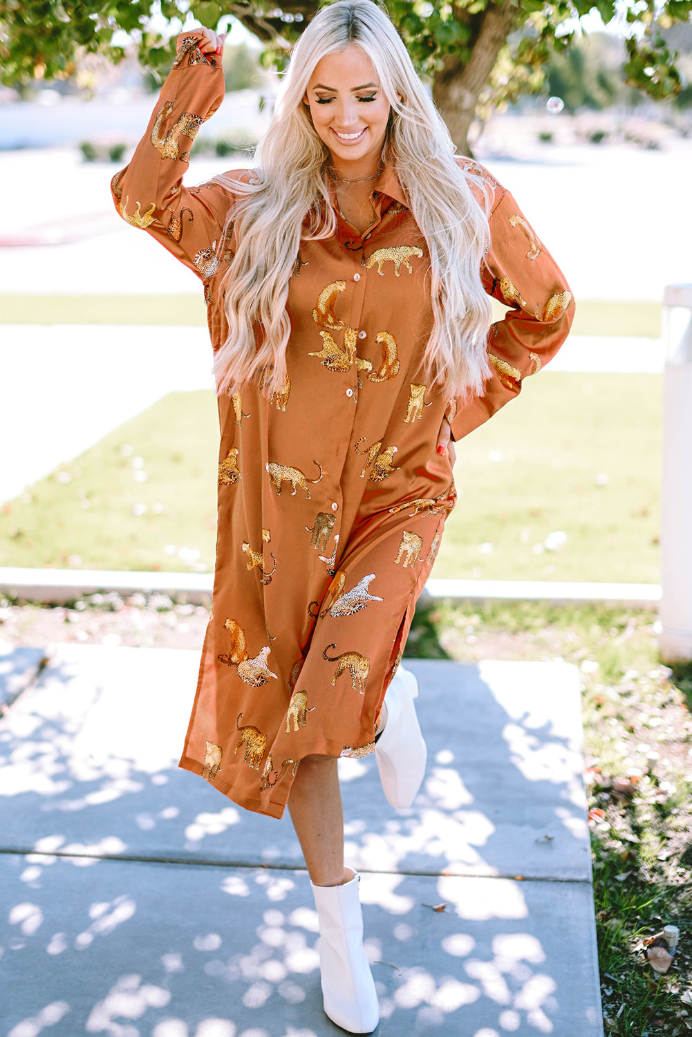 Black Plus Size Cheetah Print Puff Sleeve Ruffle Mini Dress