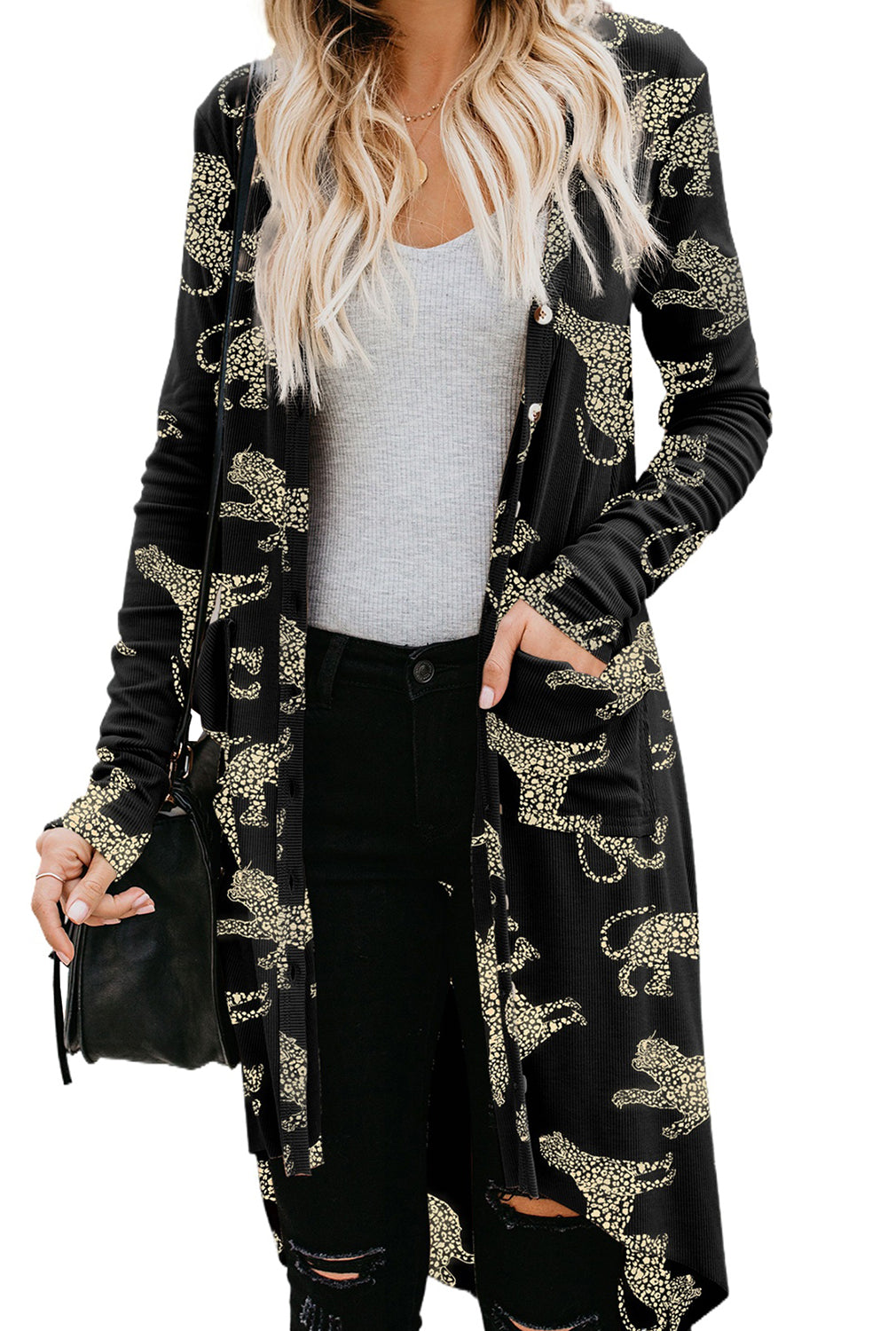 Black Plus Size Cheetah Print Puff Sleeve Ruffle Mini Dress