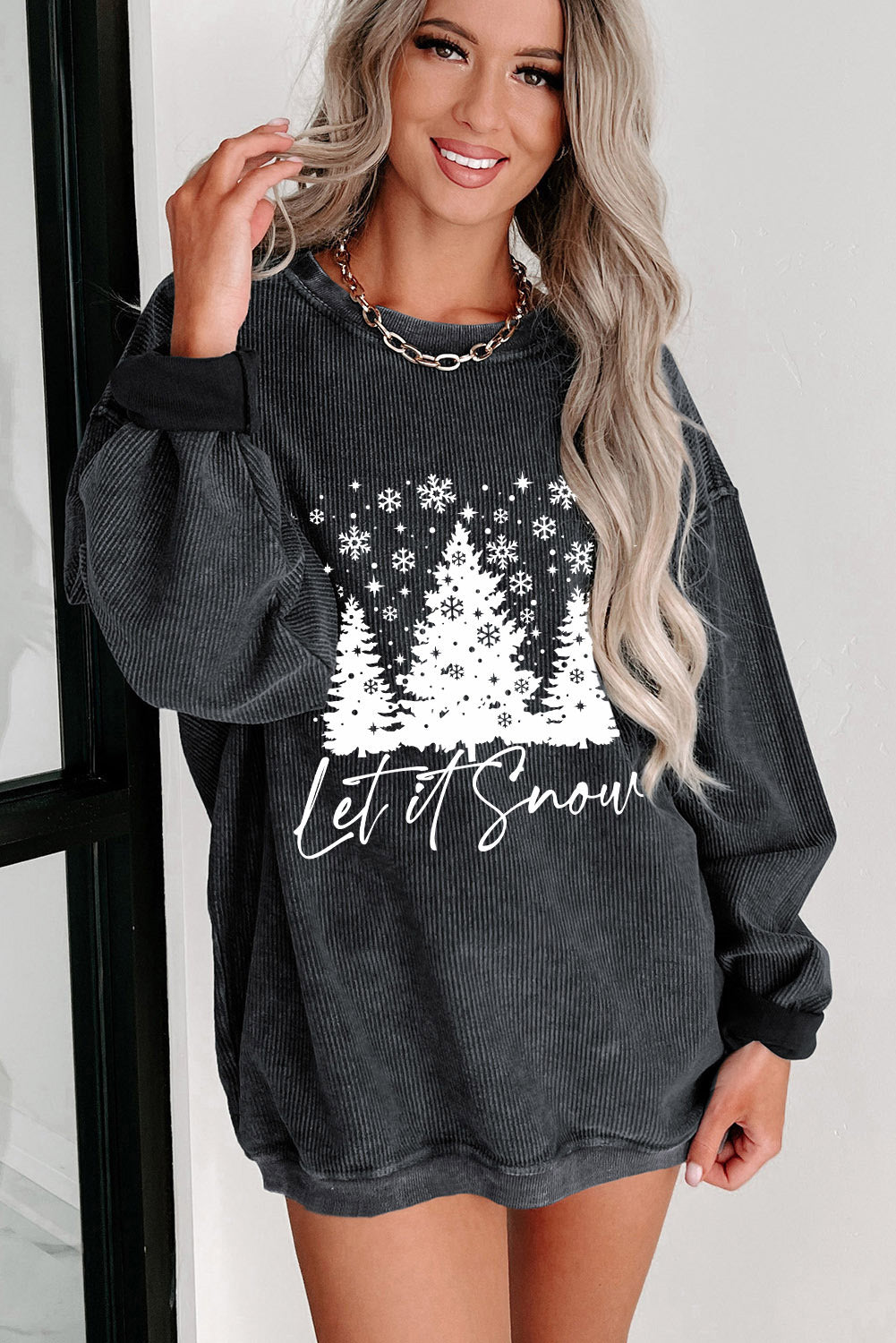 Black Plus Size HO HO HO Santa Graphic Corded Sweatshirt