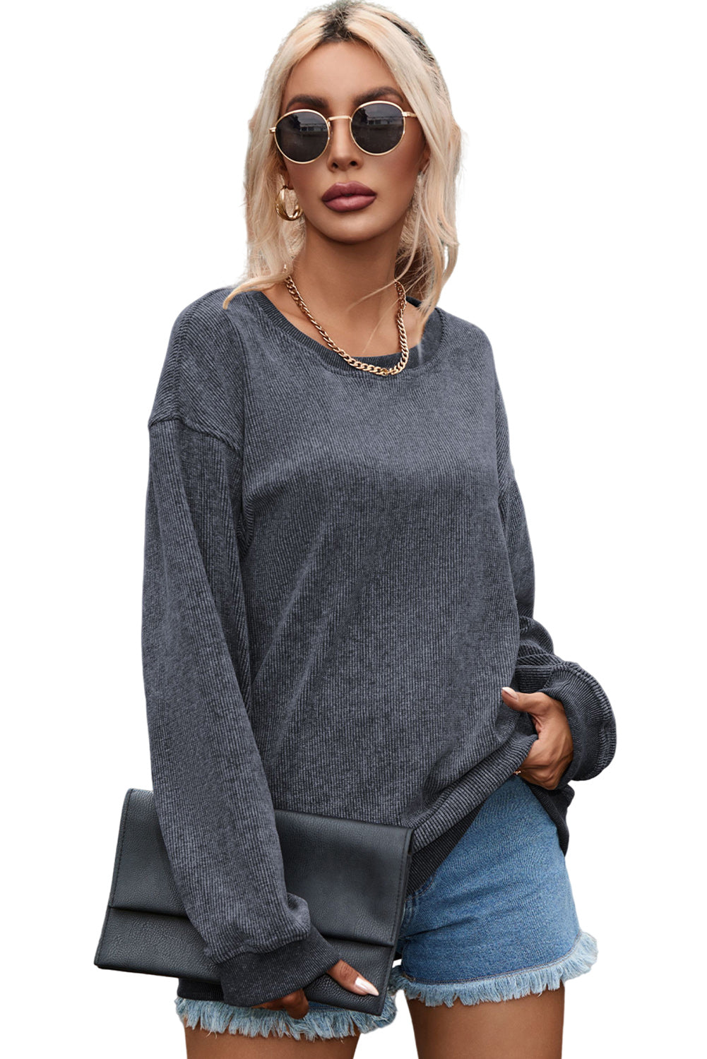 Green Sequined holly jolly Graphic Corded Sweatshirt