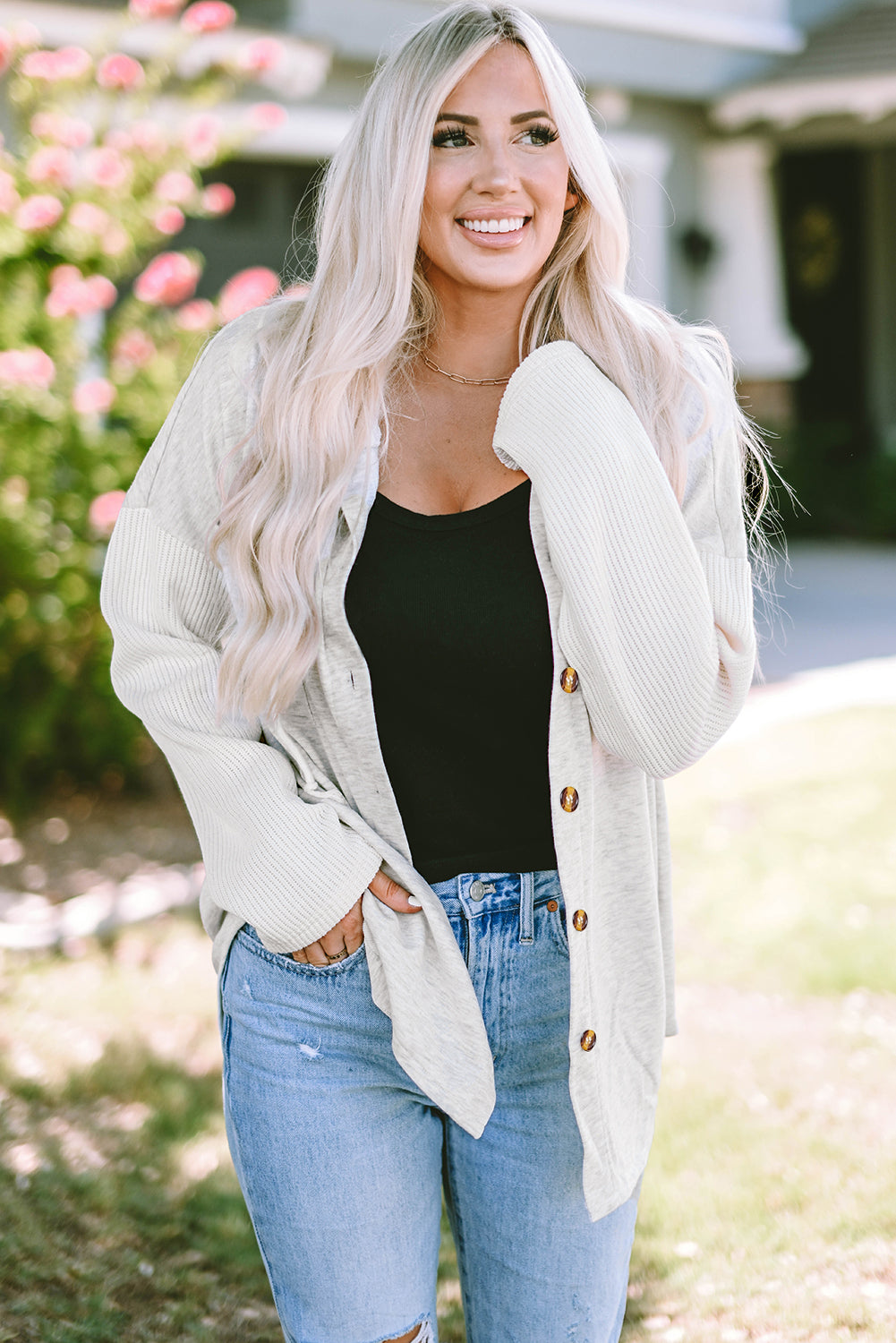 Gray Contrast Knitted Sleeves Plus Size Hoodie