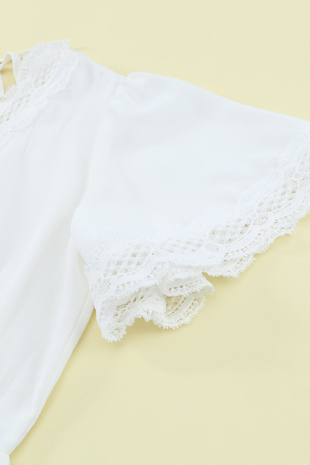Black Lace Splicing V Neck Short Sleeve Blouse