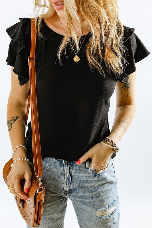 Apricot Plain Tiered Ruffled Short Sleeve T Shirt