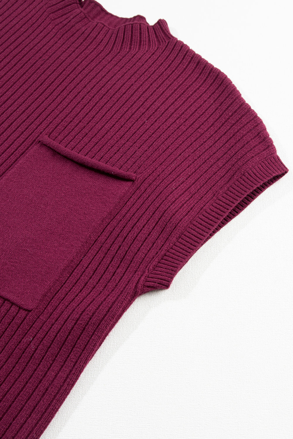 Apricot Ribbed V Neck Patched Chest Pocket Knit T-shirt