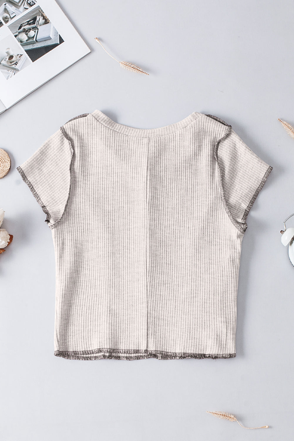 Gray Cap Sleeves Seamed Knitted Crop Top