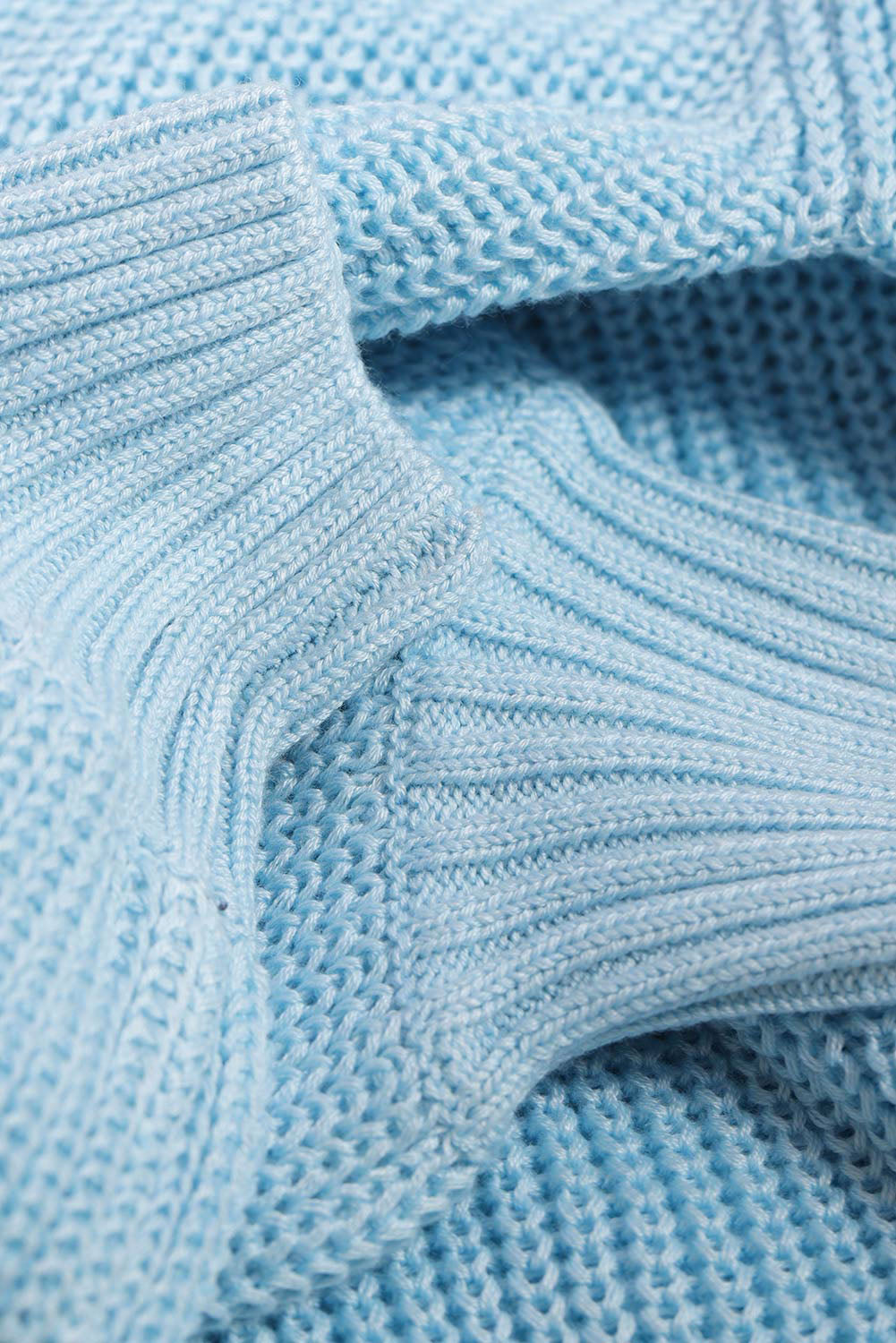 Sky Blue Casual Loose Halter Neck Cold Shoulder Ribbed Knit Sweater