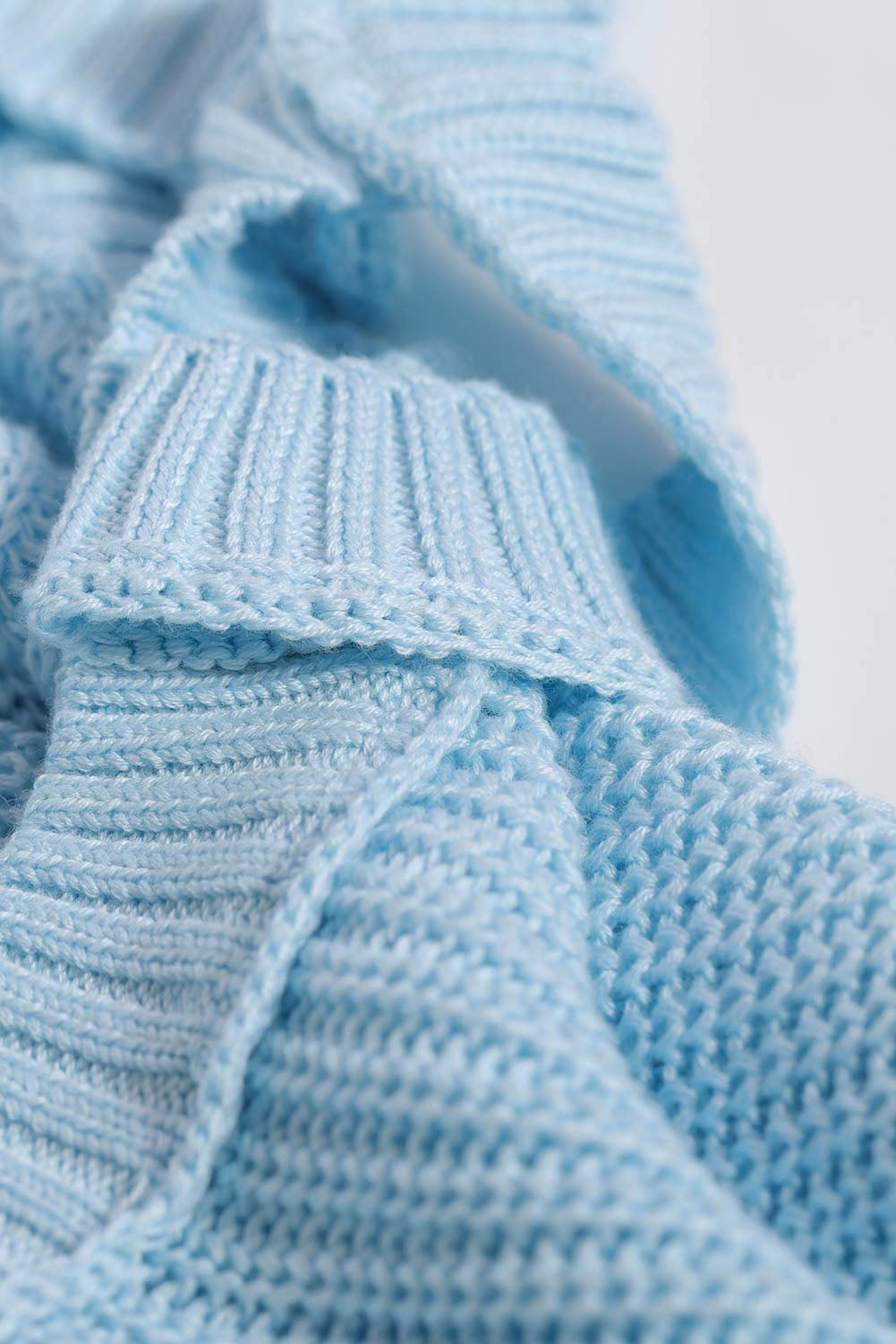 Sky Blue Casual Loose Halter Neck Cold Shoulder Ribbed Knit Sweater