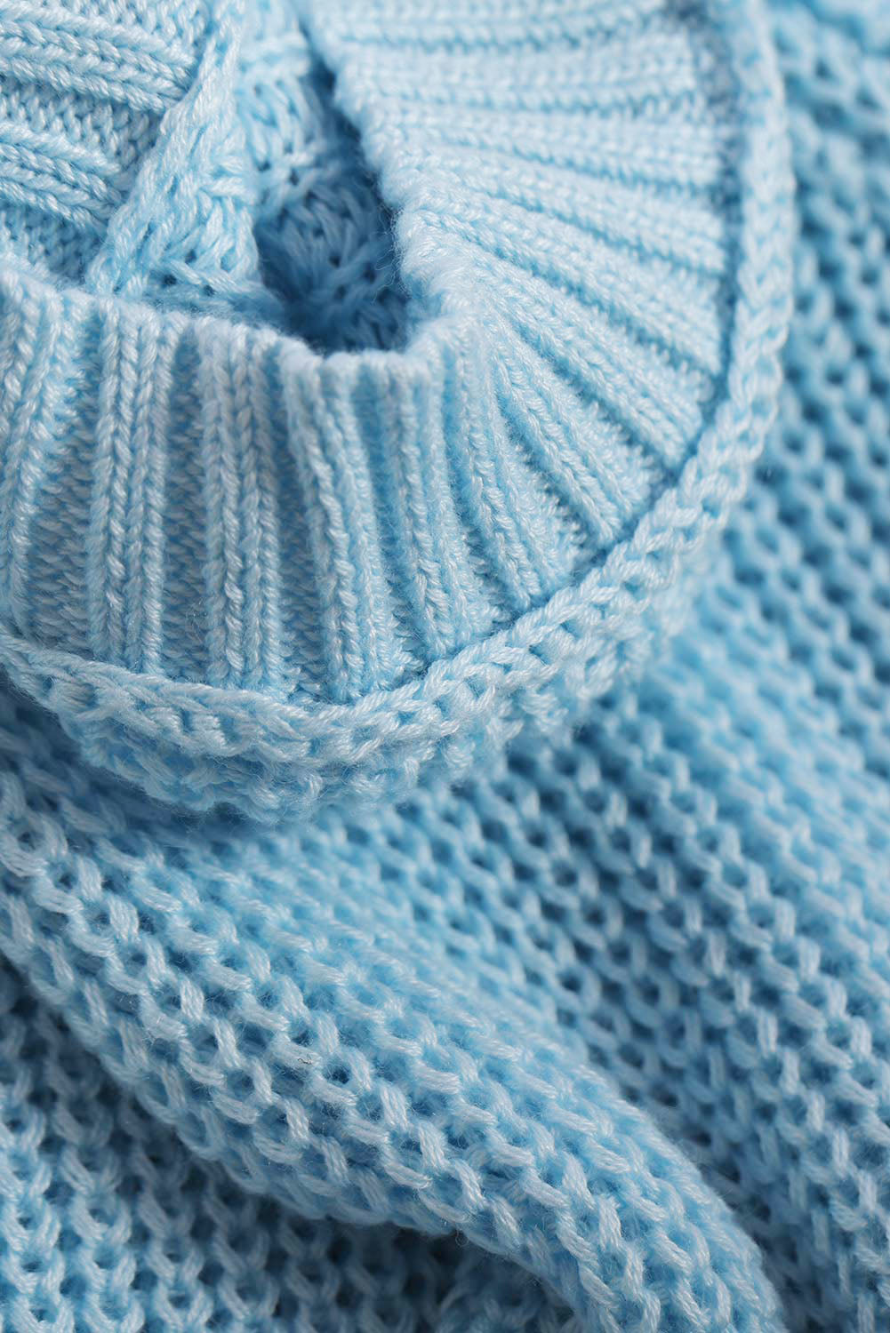 Sky Blue Casual Loose Halter Neck Cold Shoulder Ribbed Knit Sweater