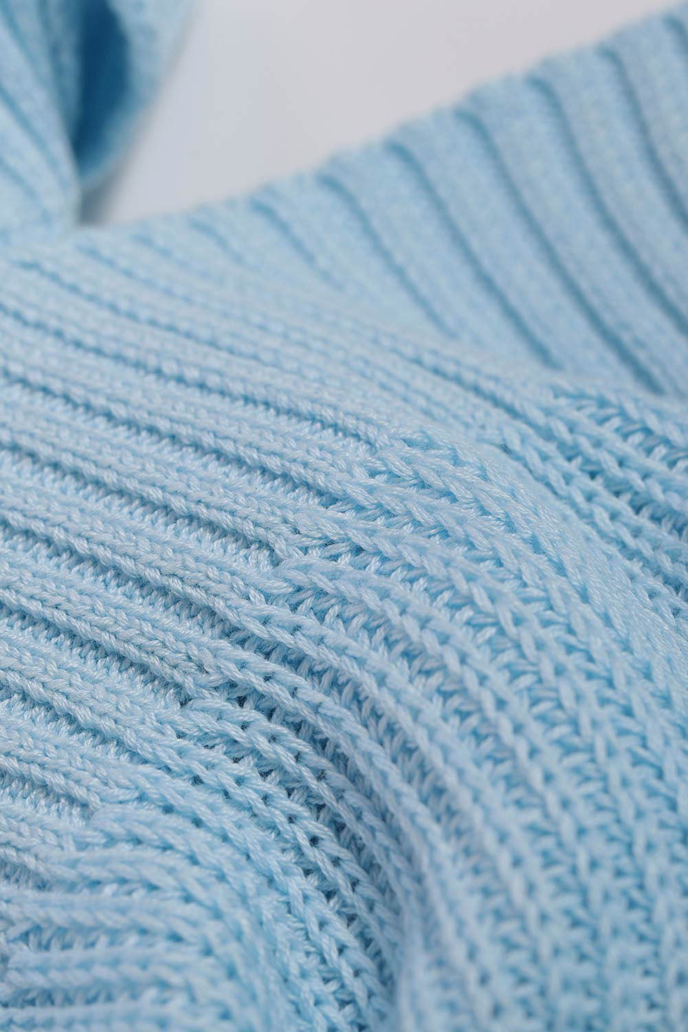 Sky Blue Casual Loose Halter Neck Cold Shoulder Ribbed Knit Sweater