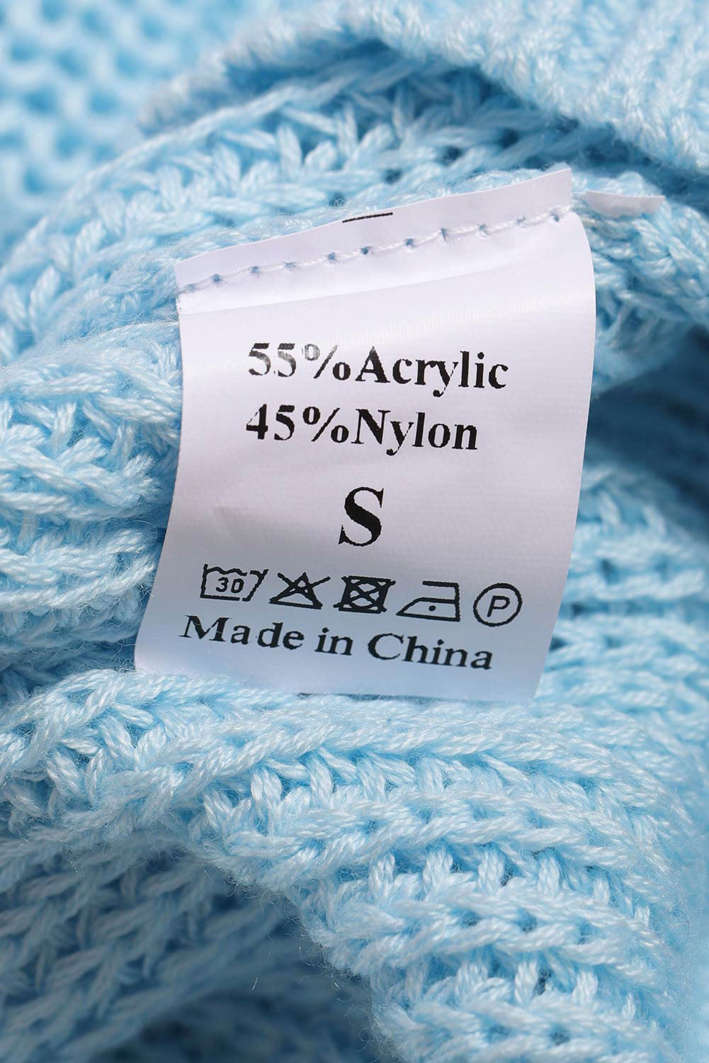 Sky Blue Casual Loose Halter Neck Cold Shoulder Ribbed Knit Sweater