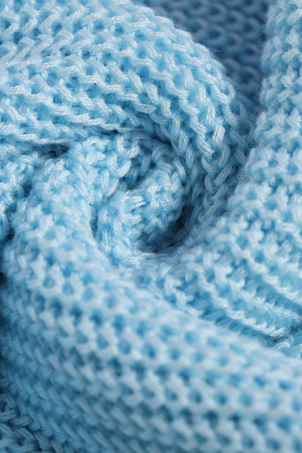 Sky Blue Casual Loose Halter Neck Cold Shoulder Ribbed Knit Sweater