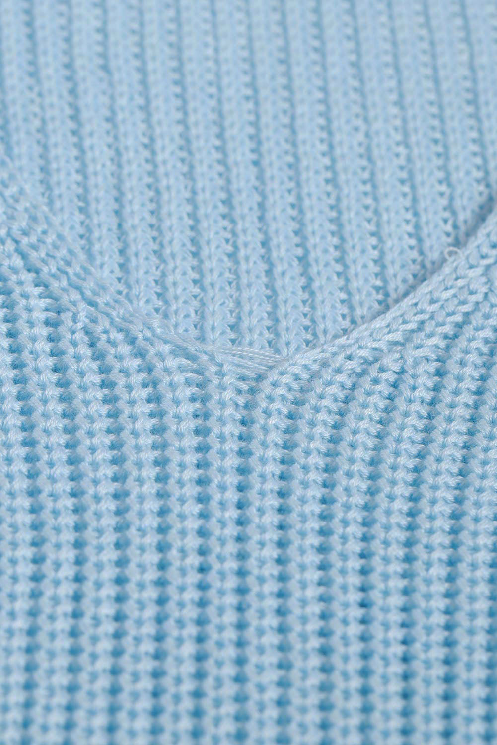 Sky Blue Casual Loose Halter Neck Cold Shoulder Ribbed Knit Sweater