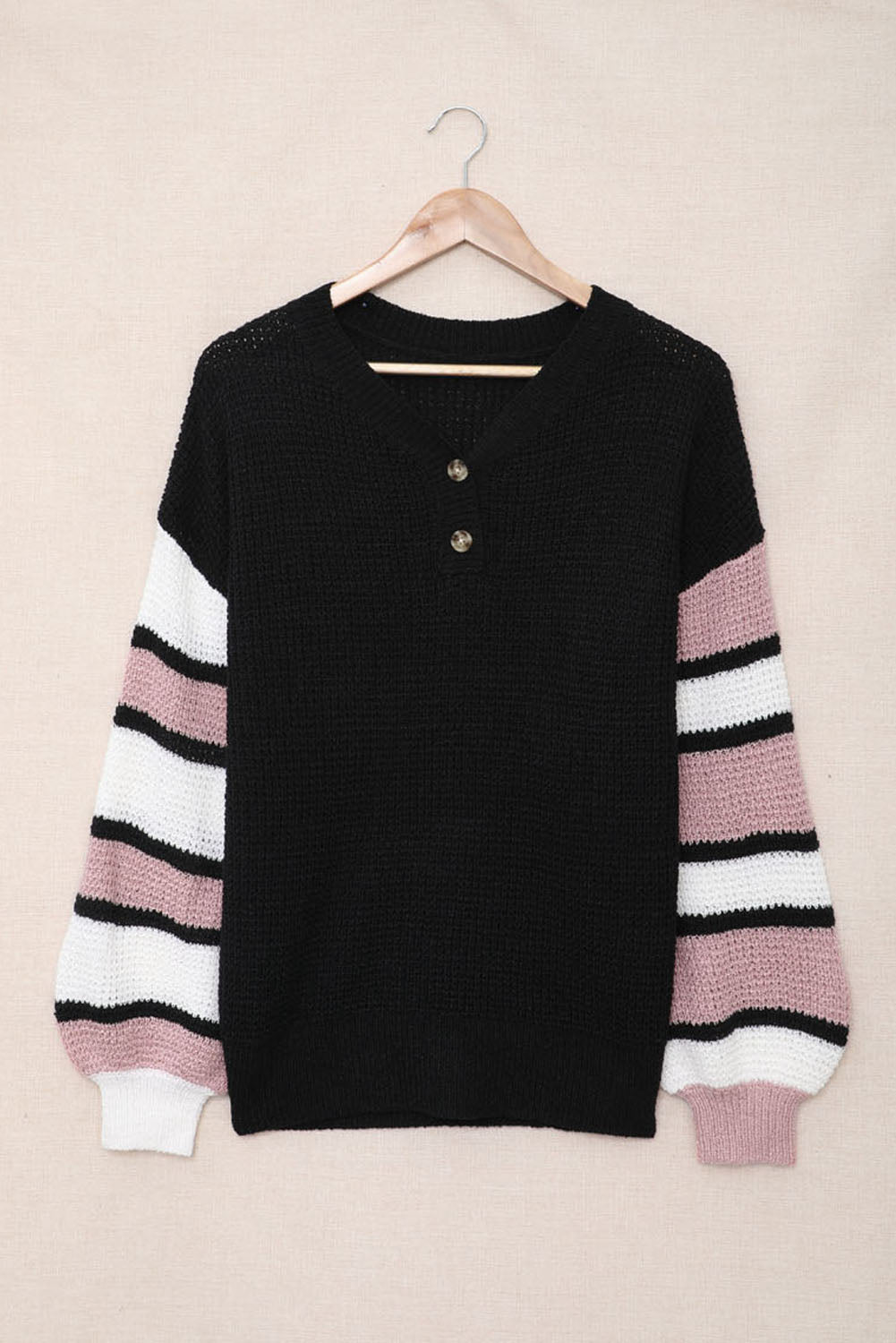 Black Striped Raglan Sleeve Drop Shoulder Sweater