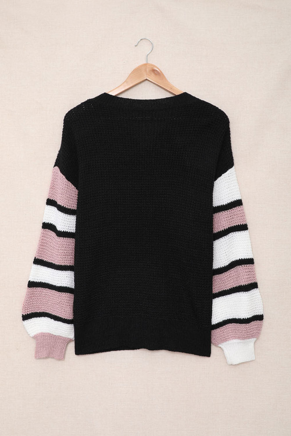 Black Striped Raglan Sleeve Drop Shoulder Sweater