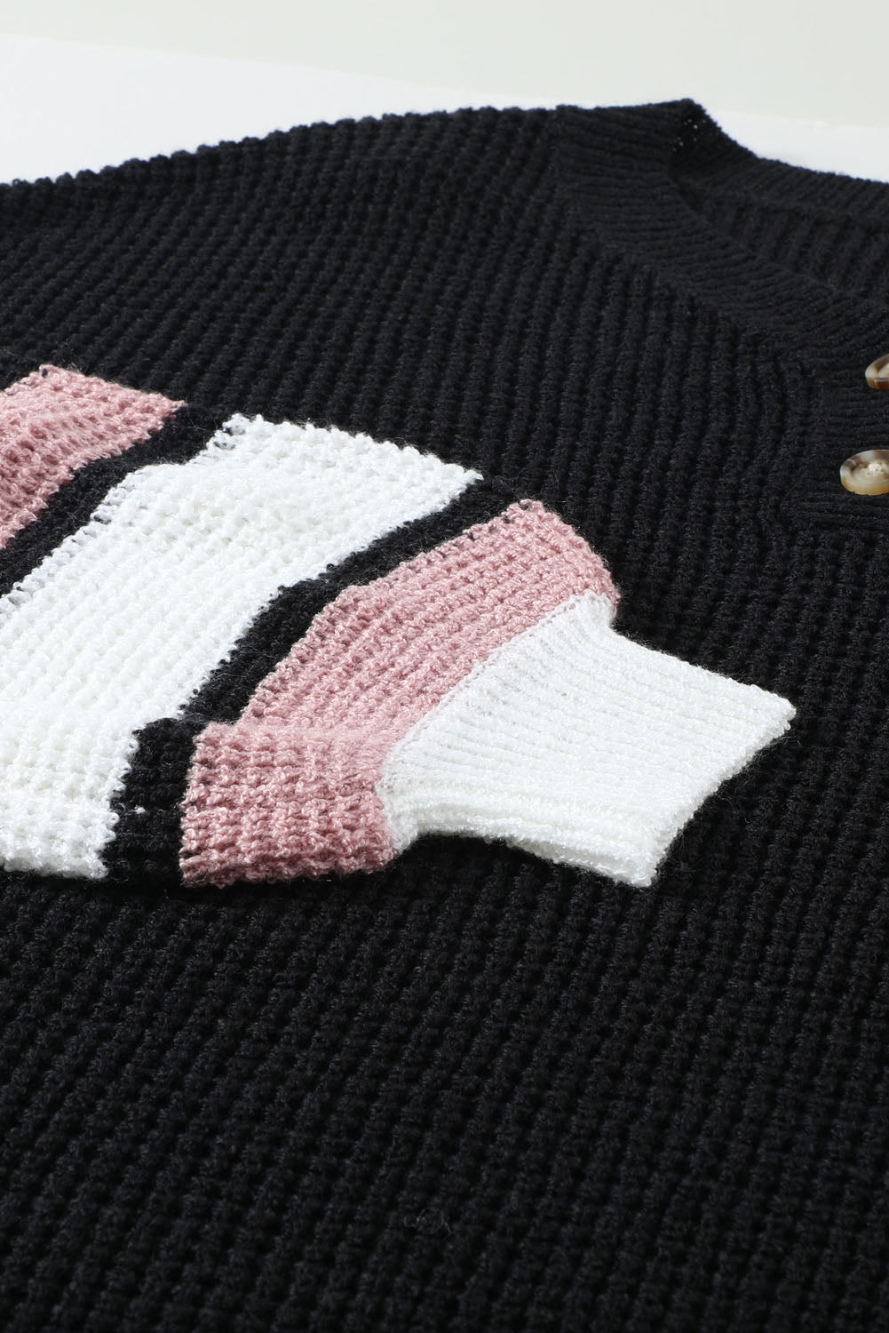 Black Striped Raglan Sleeve Drop Shoulder Sweater