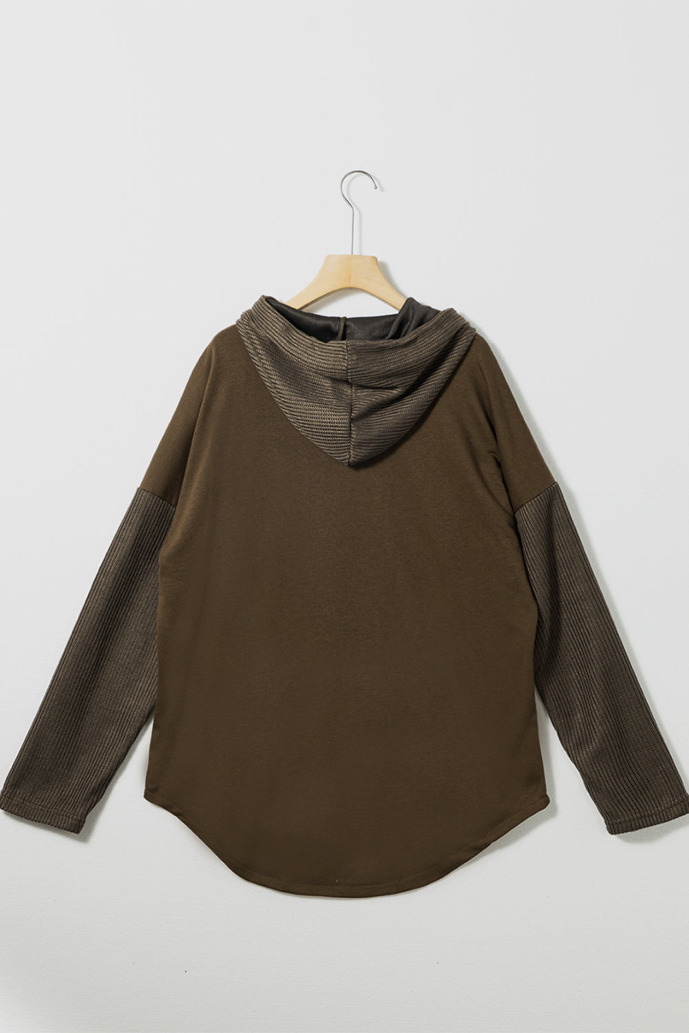 Gray Contrast Knitted Sleeves Plus Size Hoodie