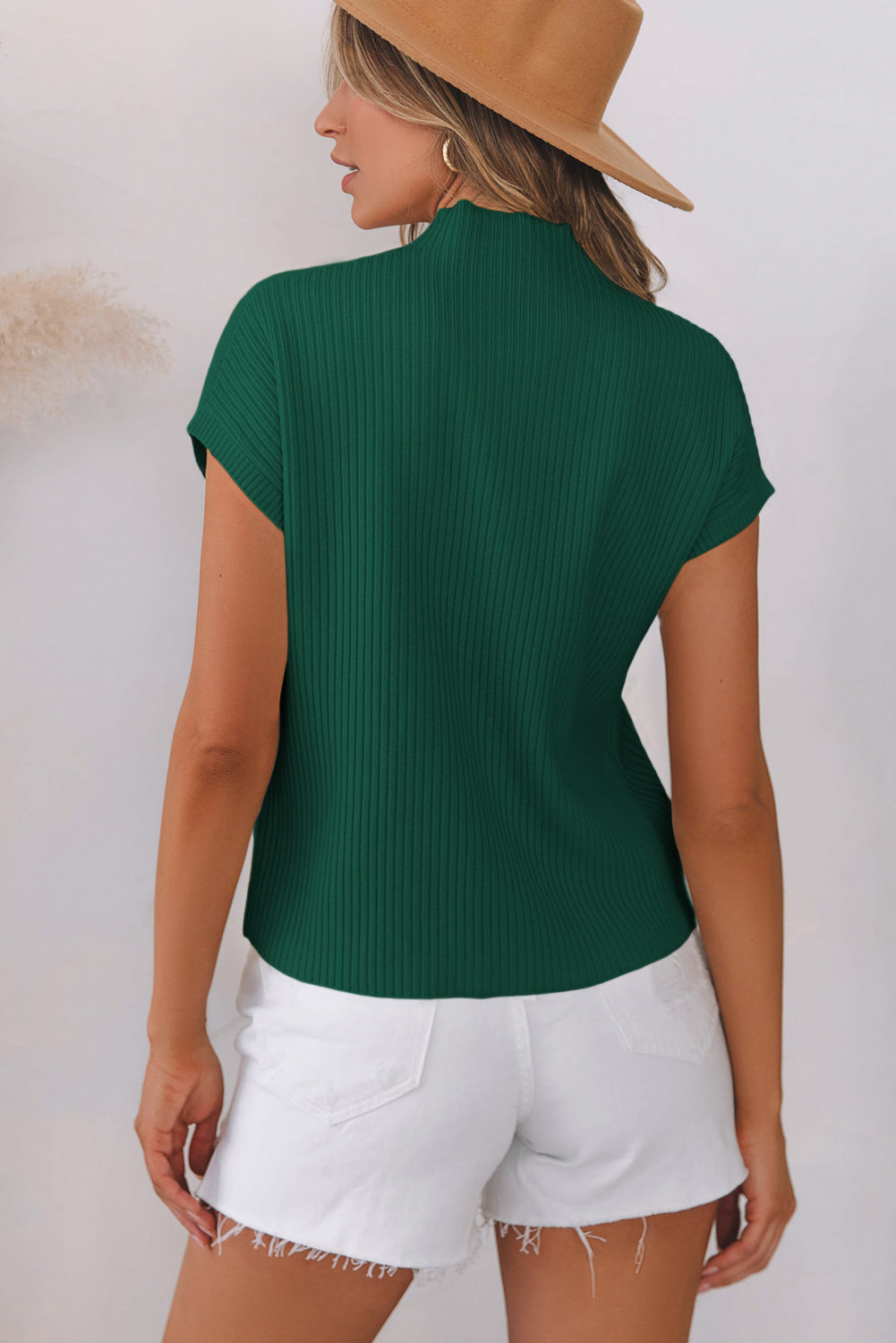 Jungle Green Plus Size Mock Neck Chest Pocket Short Sleeve Sweater