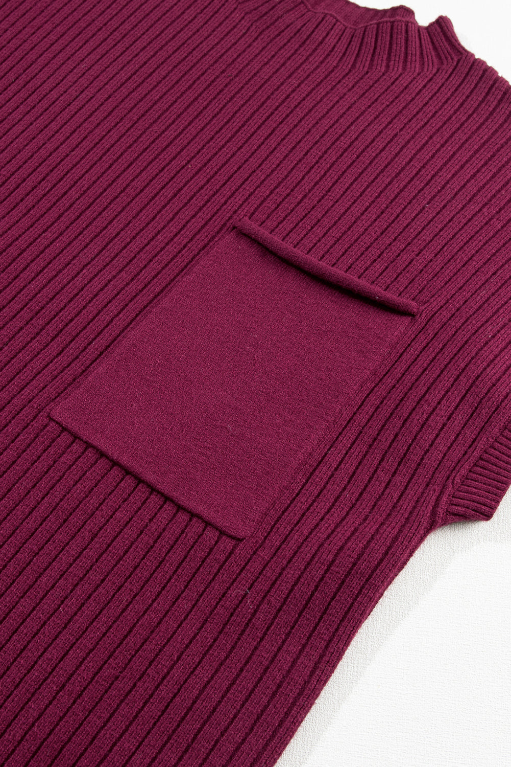 Apricot Ribbed V Neck Patched Chest Pocket Knit T-shirt