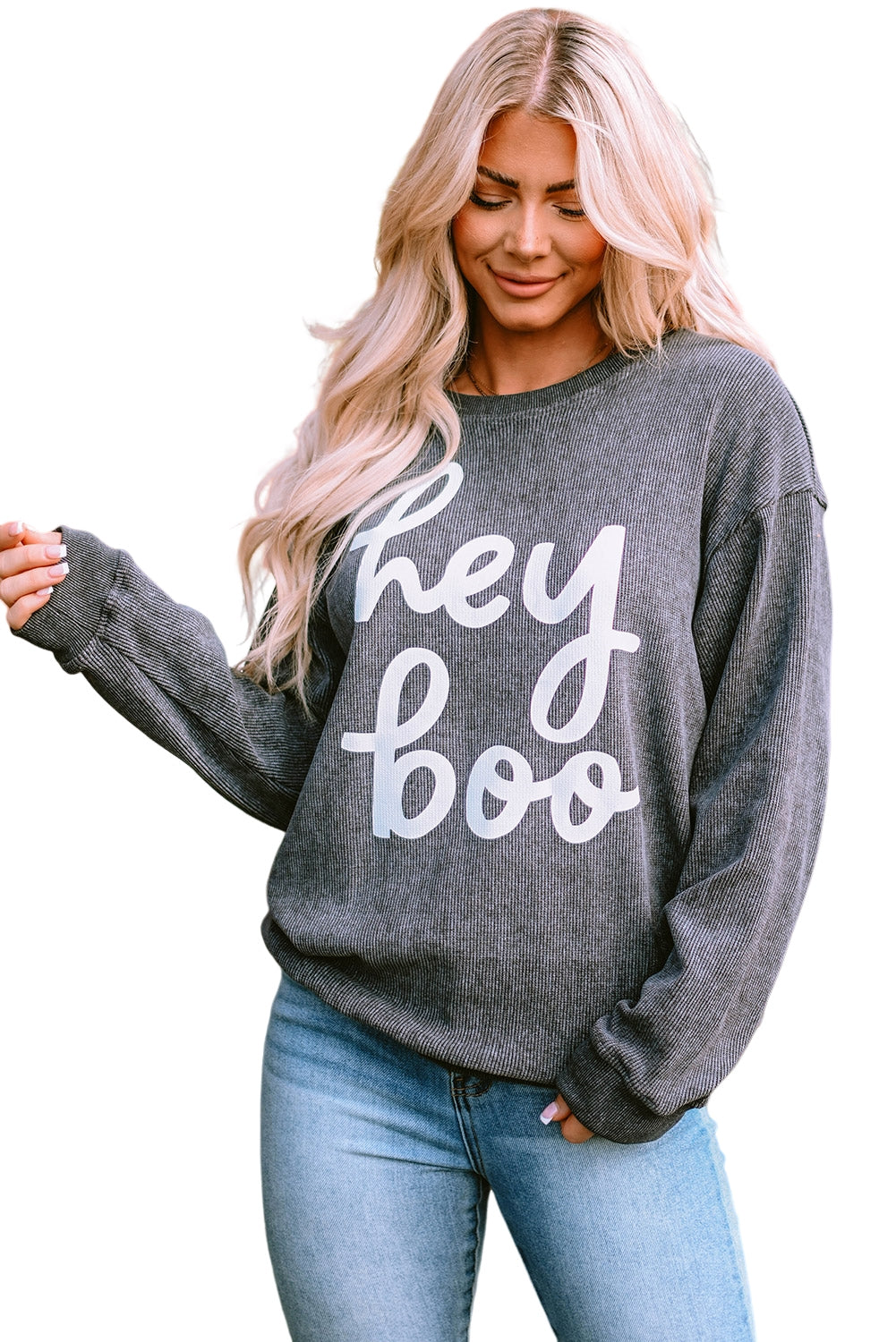 Black Plus Size HO HO HO Santa Graphic Corded Sweatshirt