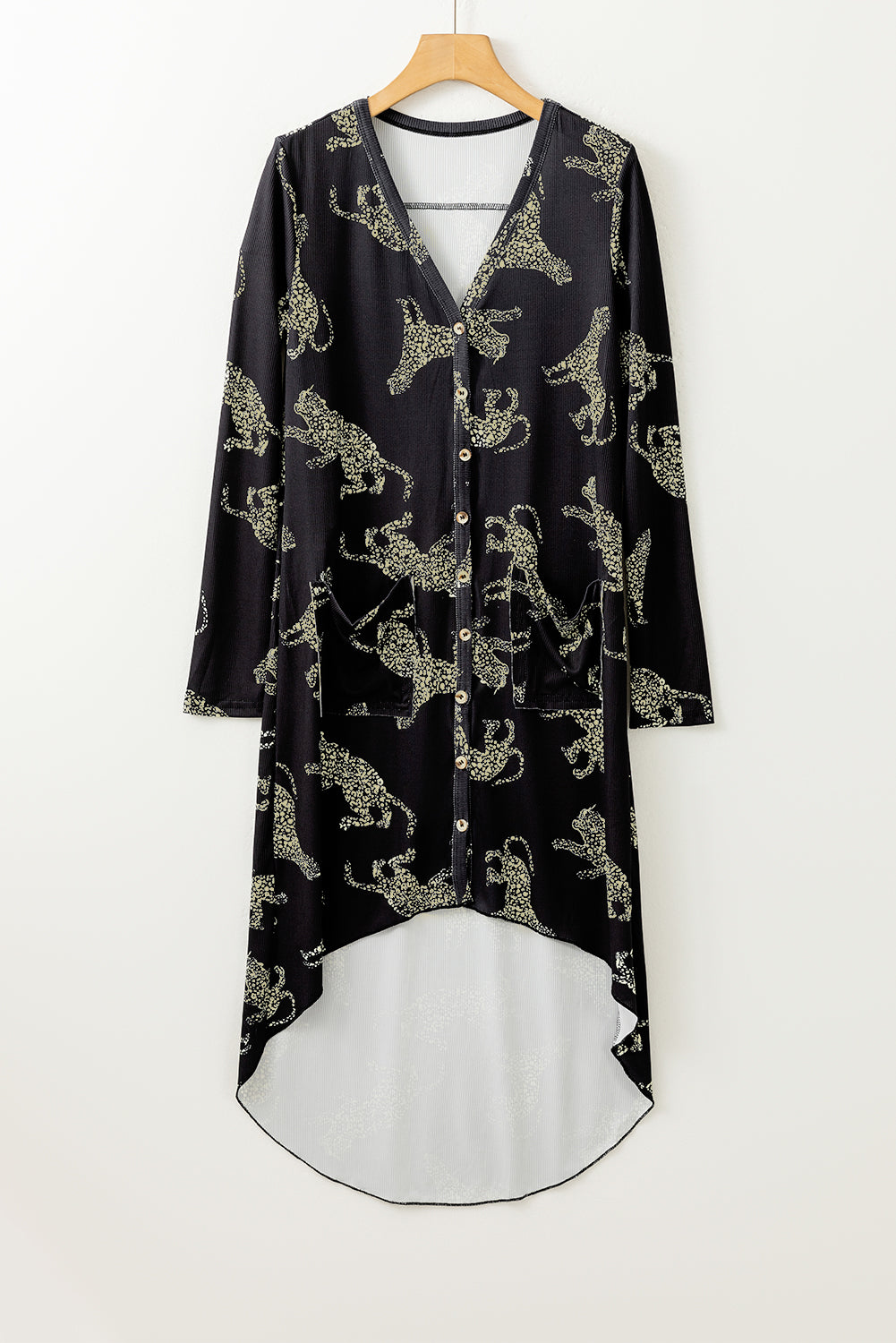 Black Plus Size Cheetah Print Puff Sleeve Ruffle Mini Dress