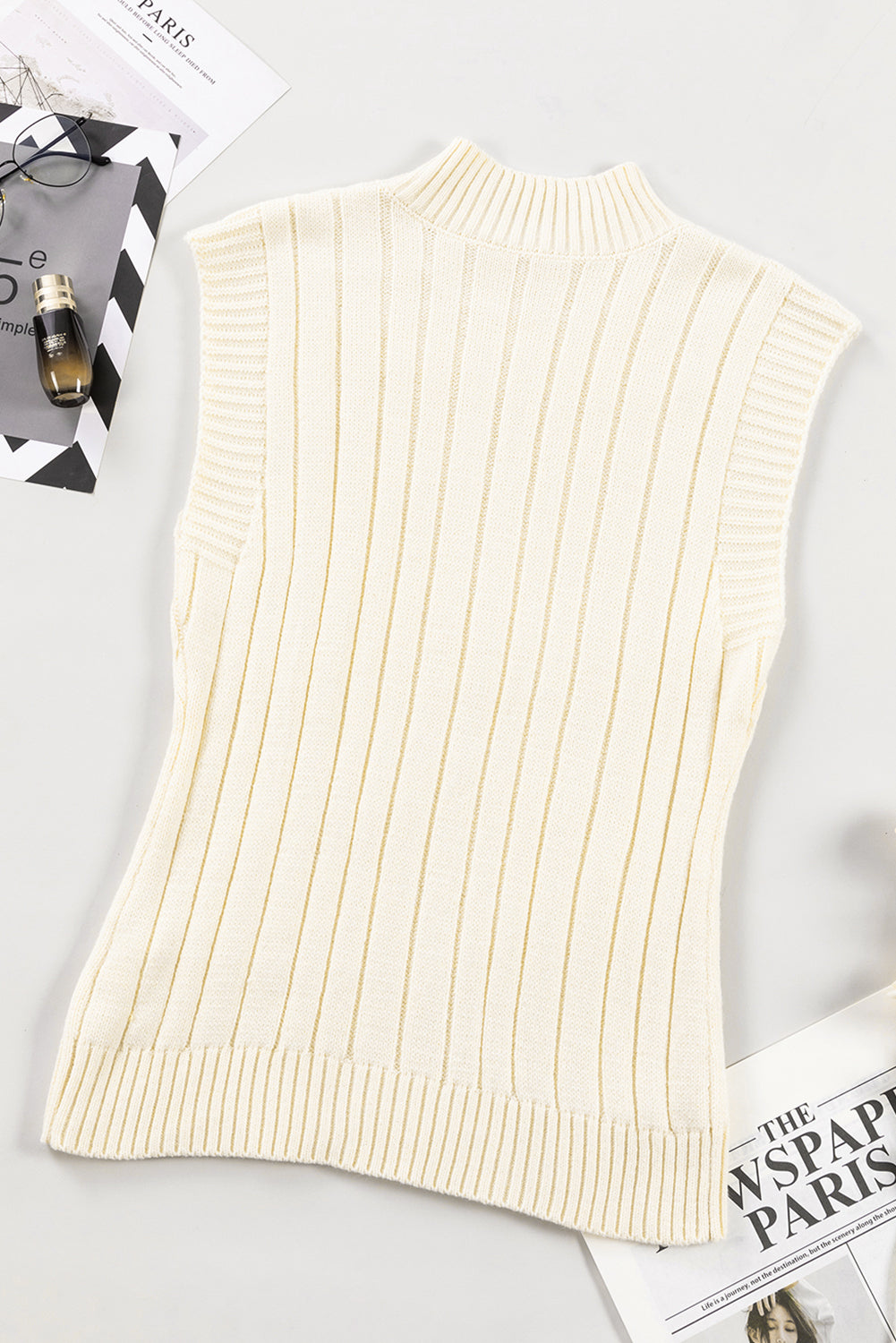 Black Cable Knit High Neck Sweater Vest