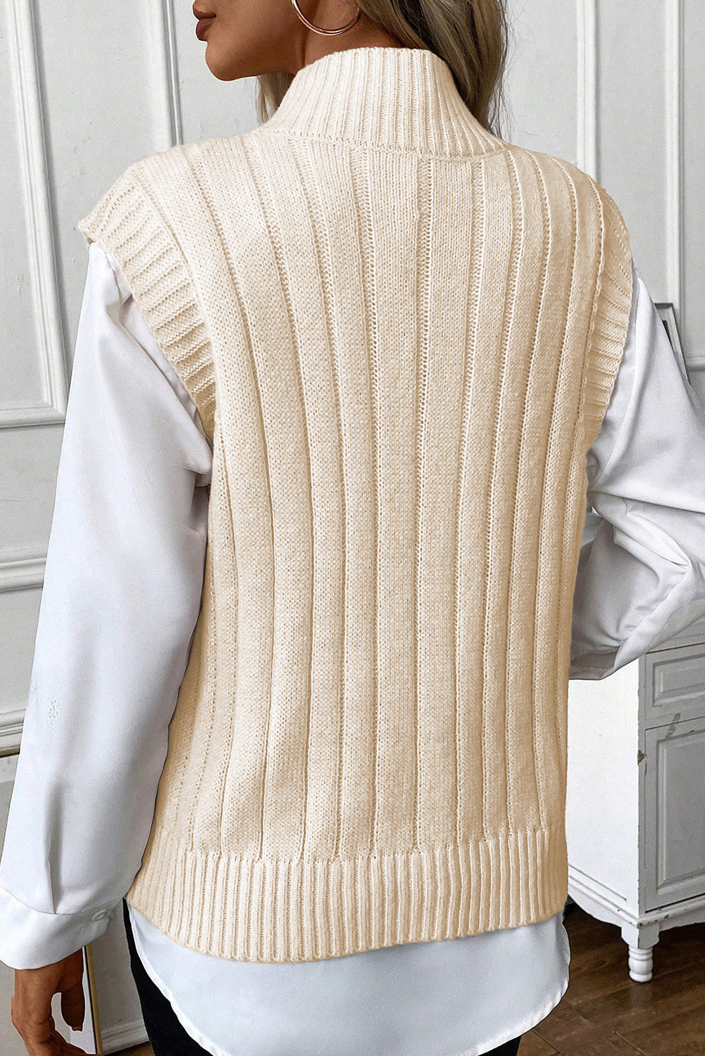 Black Cable Knit High Neck Sweater Vest