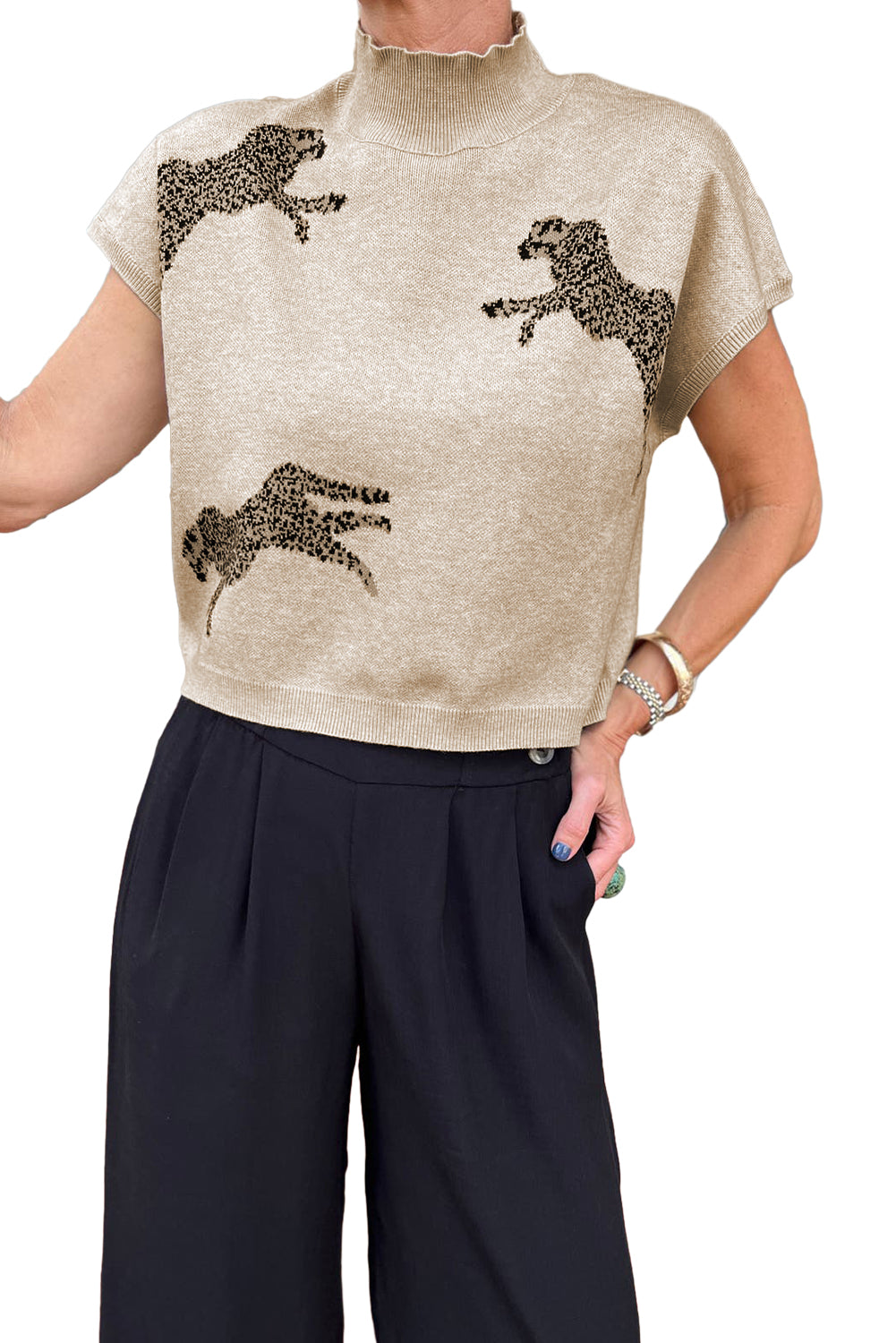Jungle Green Plus Size Mock Neck Chest Pocket Short Sleeve Sweater