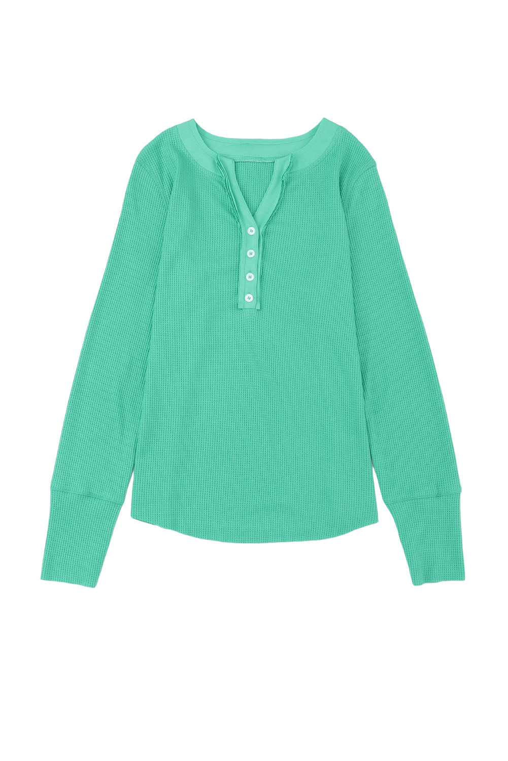 Brown Trimmed Neckline Waffle Knit Henley Top