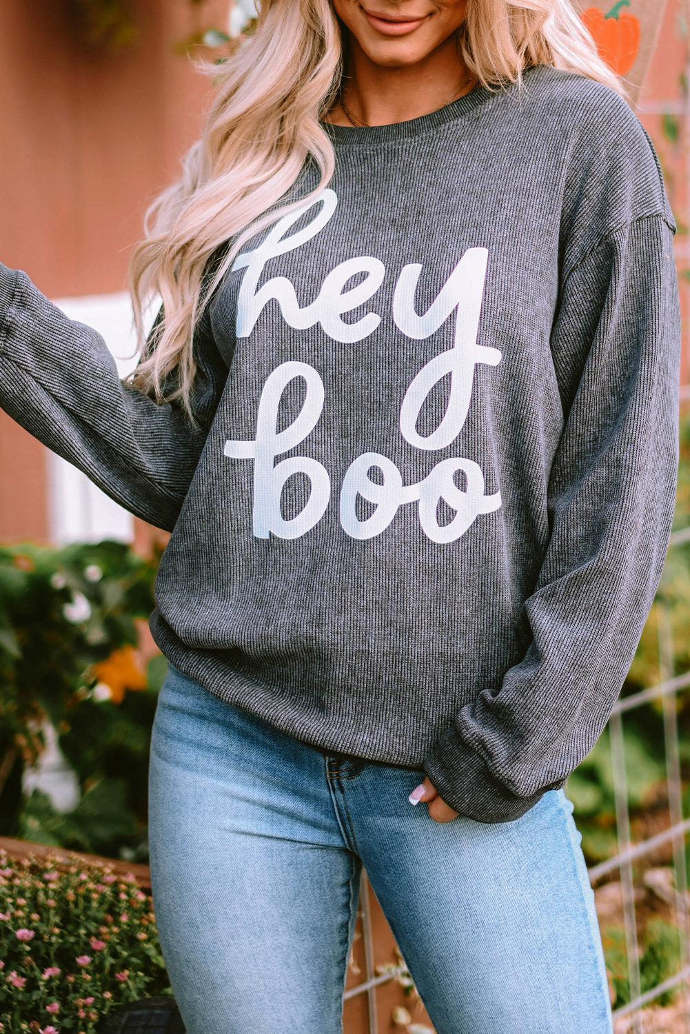 Black Plus Size HO HO HO Santa Graphic Corded Sweatshirt