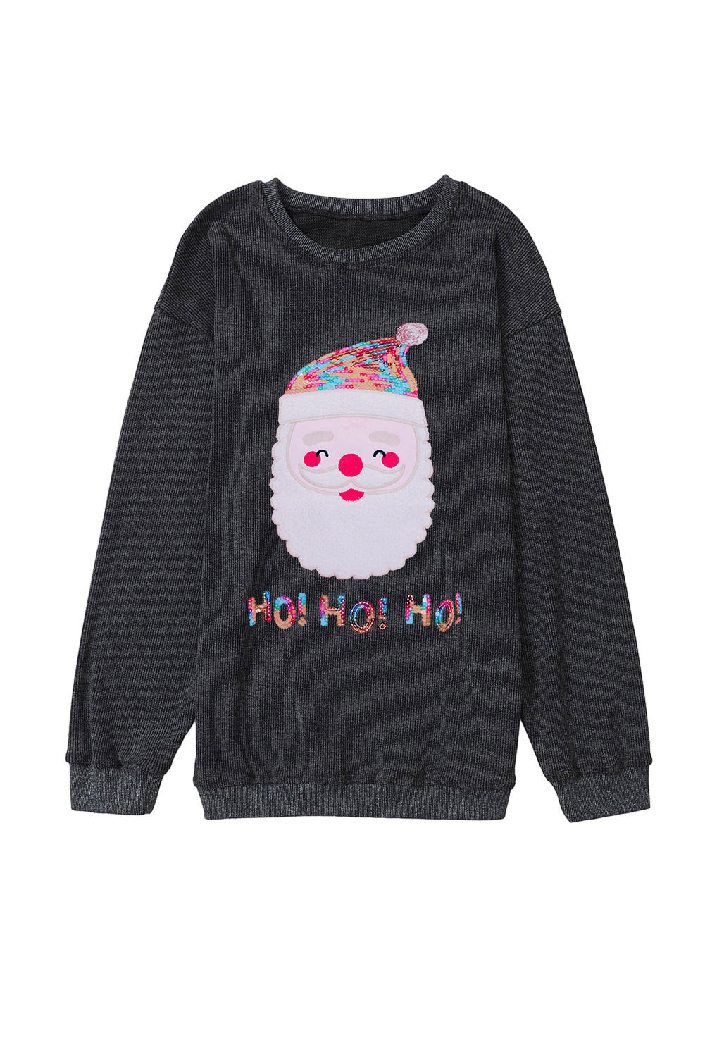 Black Plus Size HO HO HO Santa Graphic Corded Sweatshirt