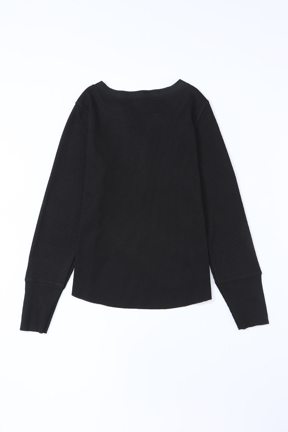 Brown Trimmed Neckline Waffle Knit Henley Top