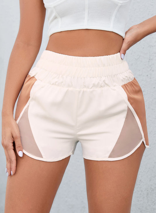 Blue Color Block Split High Waist Shorts