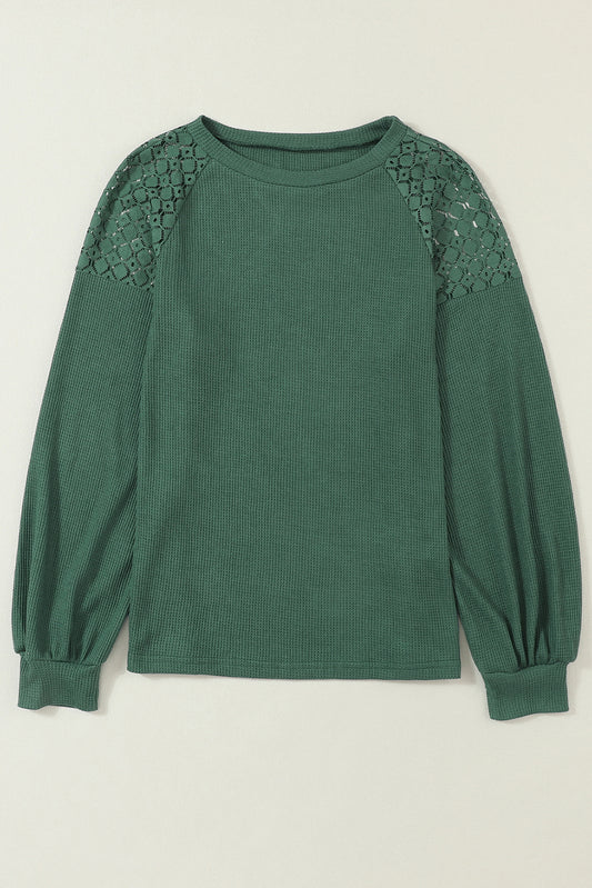 Apricot Pink Plus Size Contrast Lace Sleeve Textured Knit Top
