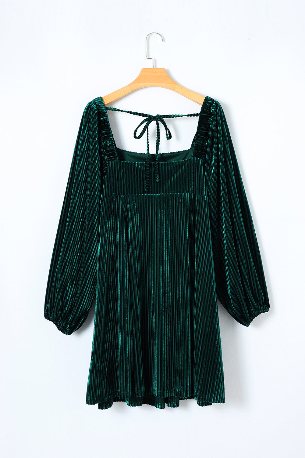 Blackish Green Smocked Ribbed Velvet Babydoll Top