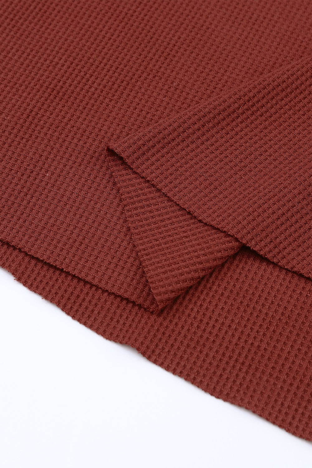 Brown Trimmed Neckline Waffle Knit Henley Top