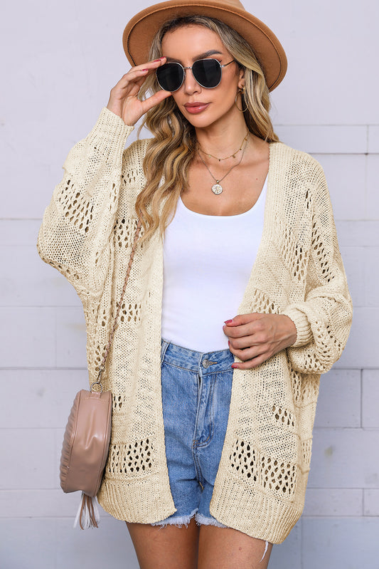 Apricot Plus Size Slouchy Hollowed Knit Open Front Cardigan