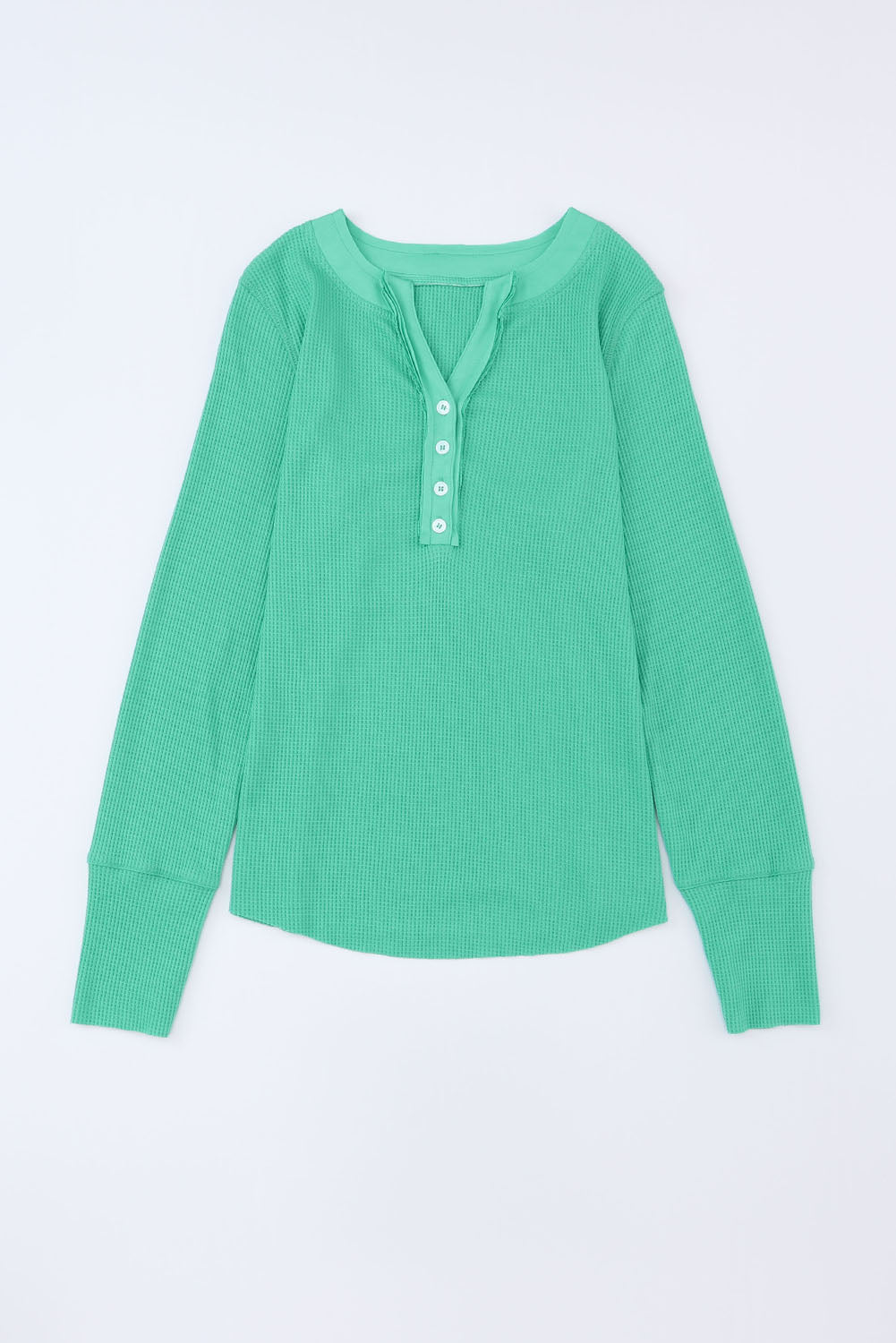 Brown Trimmed Neckline Waffle Knit Henley Top