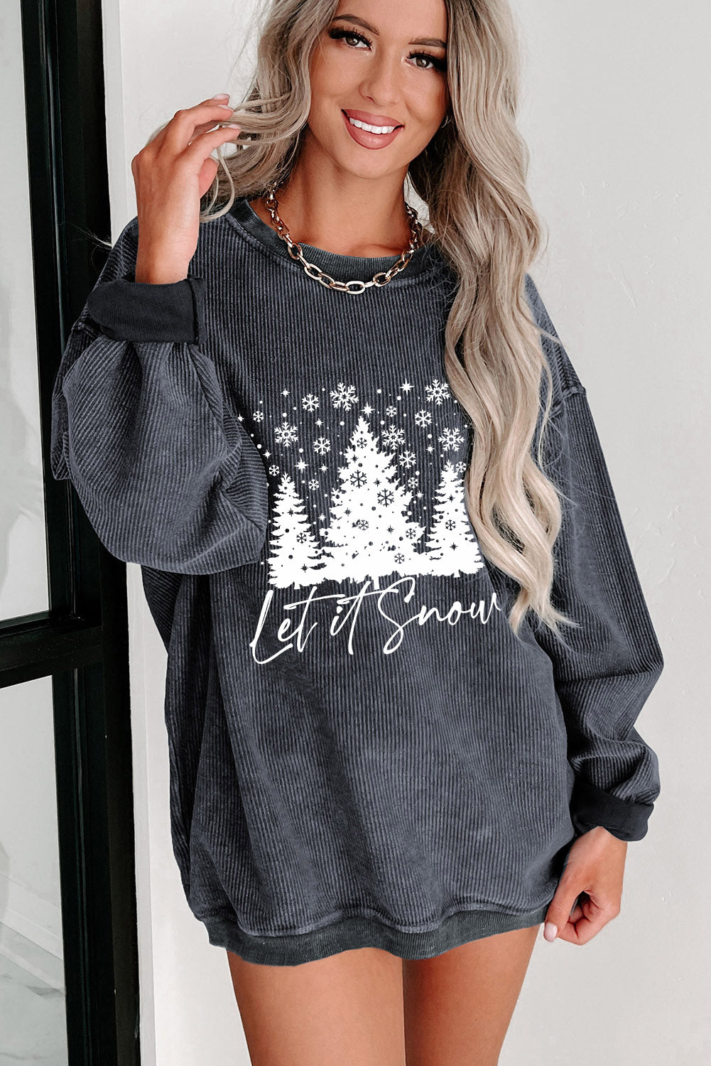 Black Plus Size HO HO HO Santa Graphic Corded Sweatshirt