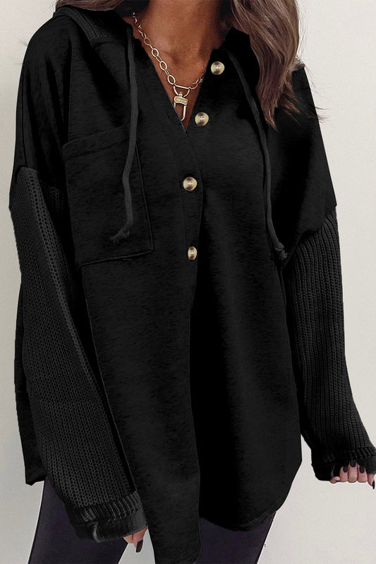 Gray Contrast Knitted Sleeves Plus Size Hoodie