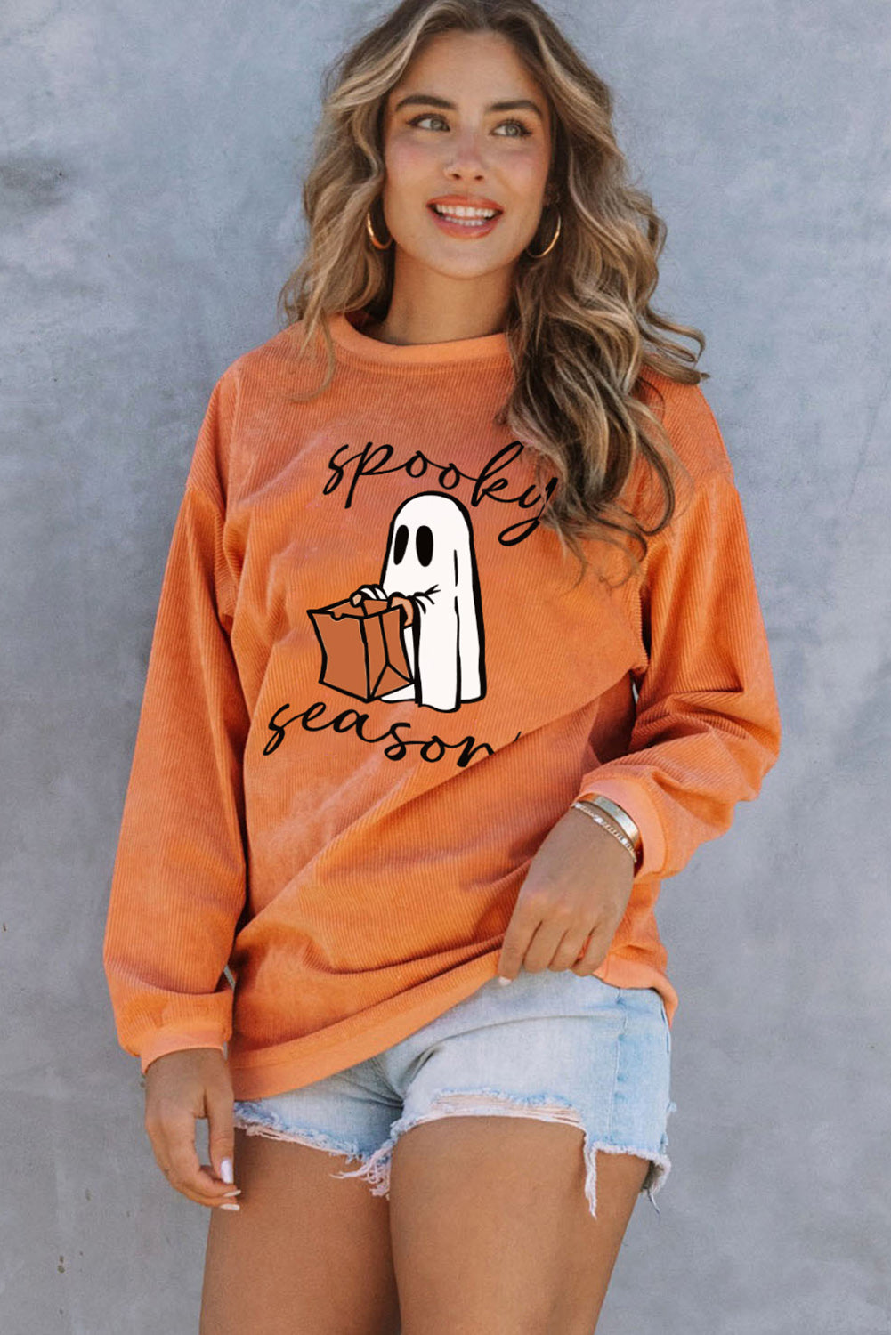 Strawberry Pink IN MY MERRY ERA Loose Fit Corded Sweatshirt