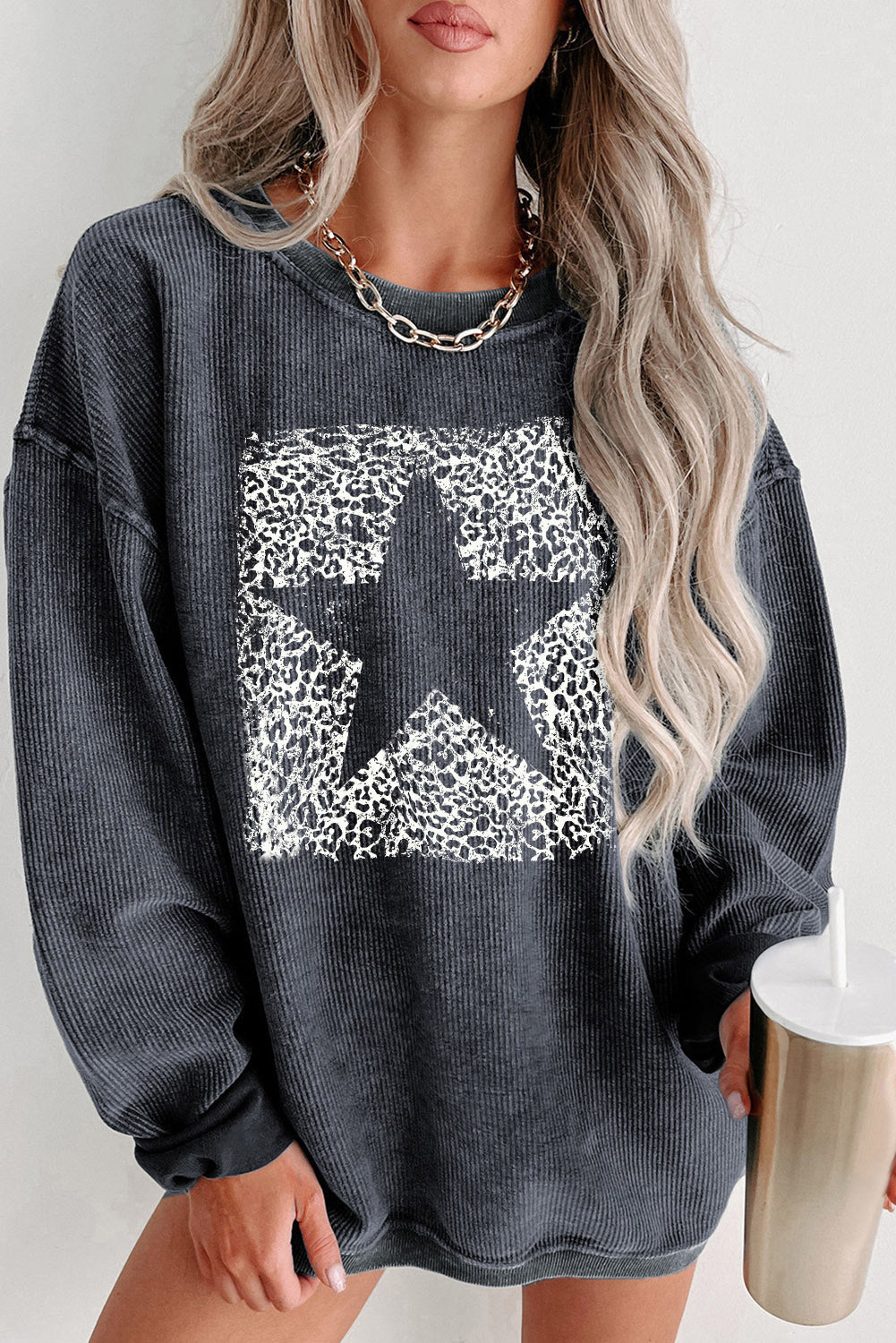 Black Plus Size HO HO HO Santa Graphic Corded Sweatshirt