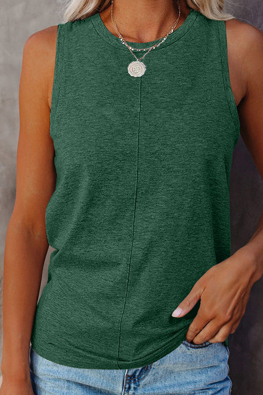 White Solid Color Crewneck Sleeveless Top