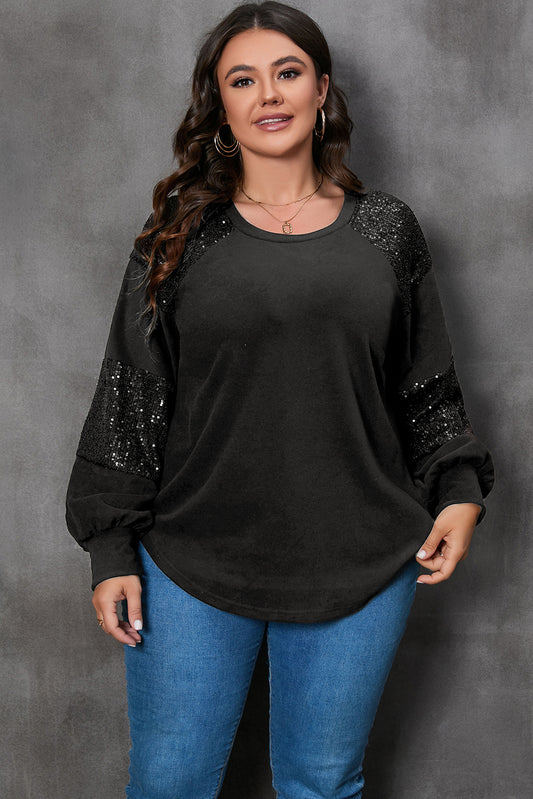 Black Mardi Gras Mask Plus Size Sequin Sleeve Top