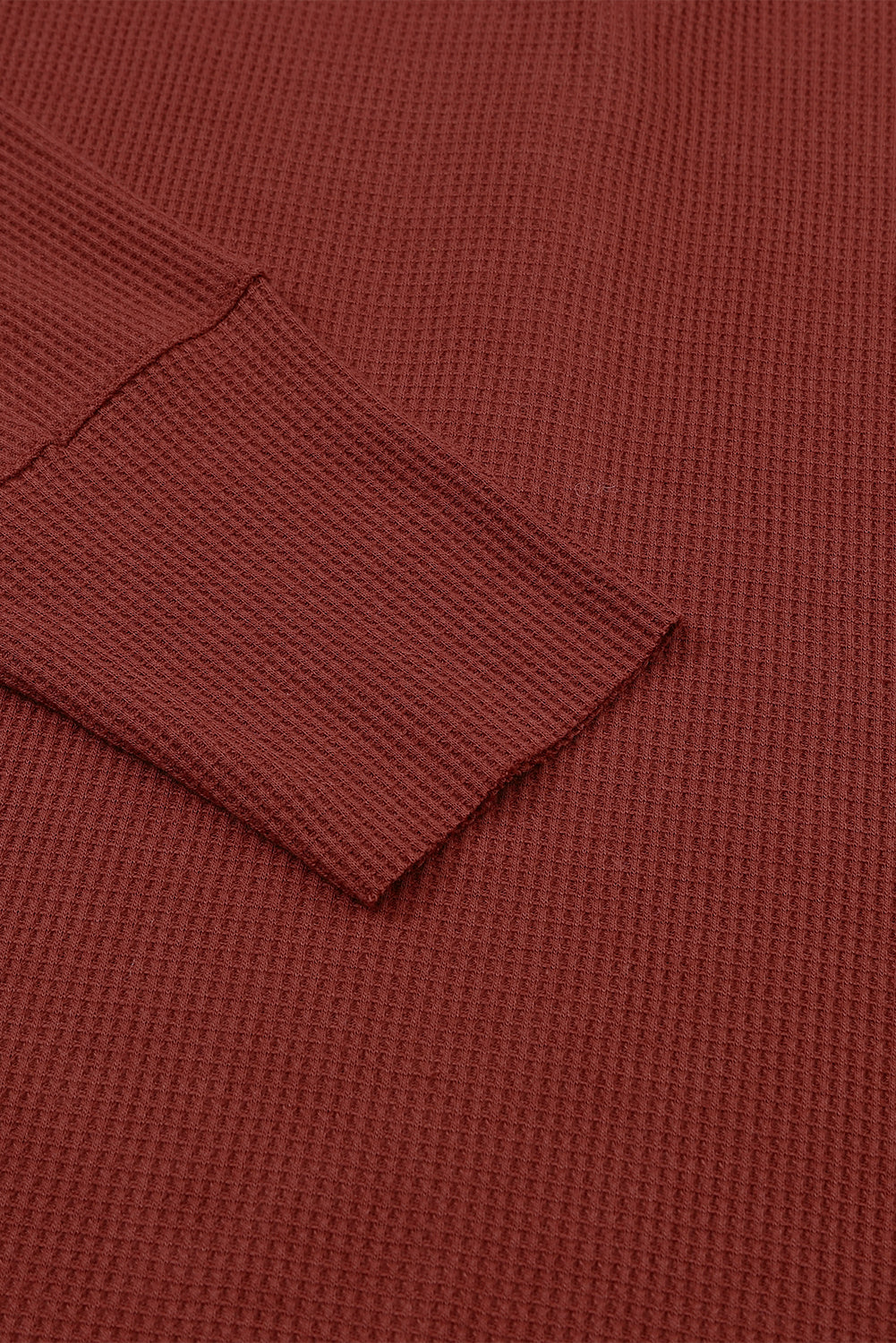 Brown Trimmed Neckline Waffle Knit Henley Top