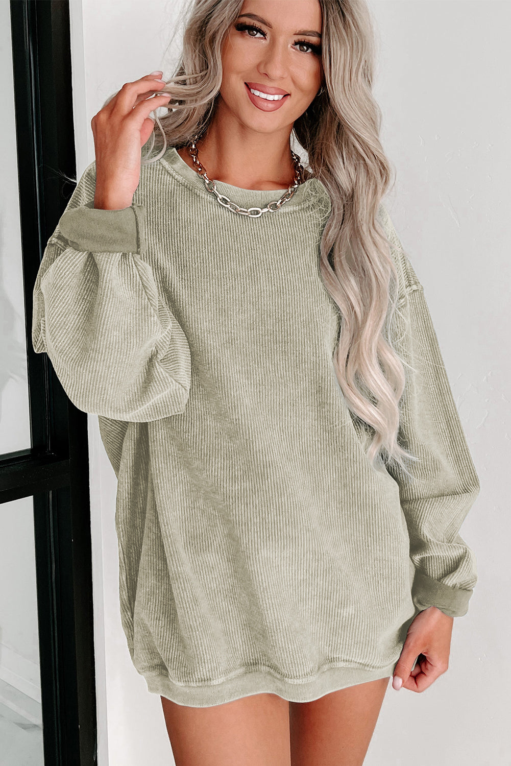 Green Sequined holly jolly Graphic Corded Sweatshirt