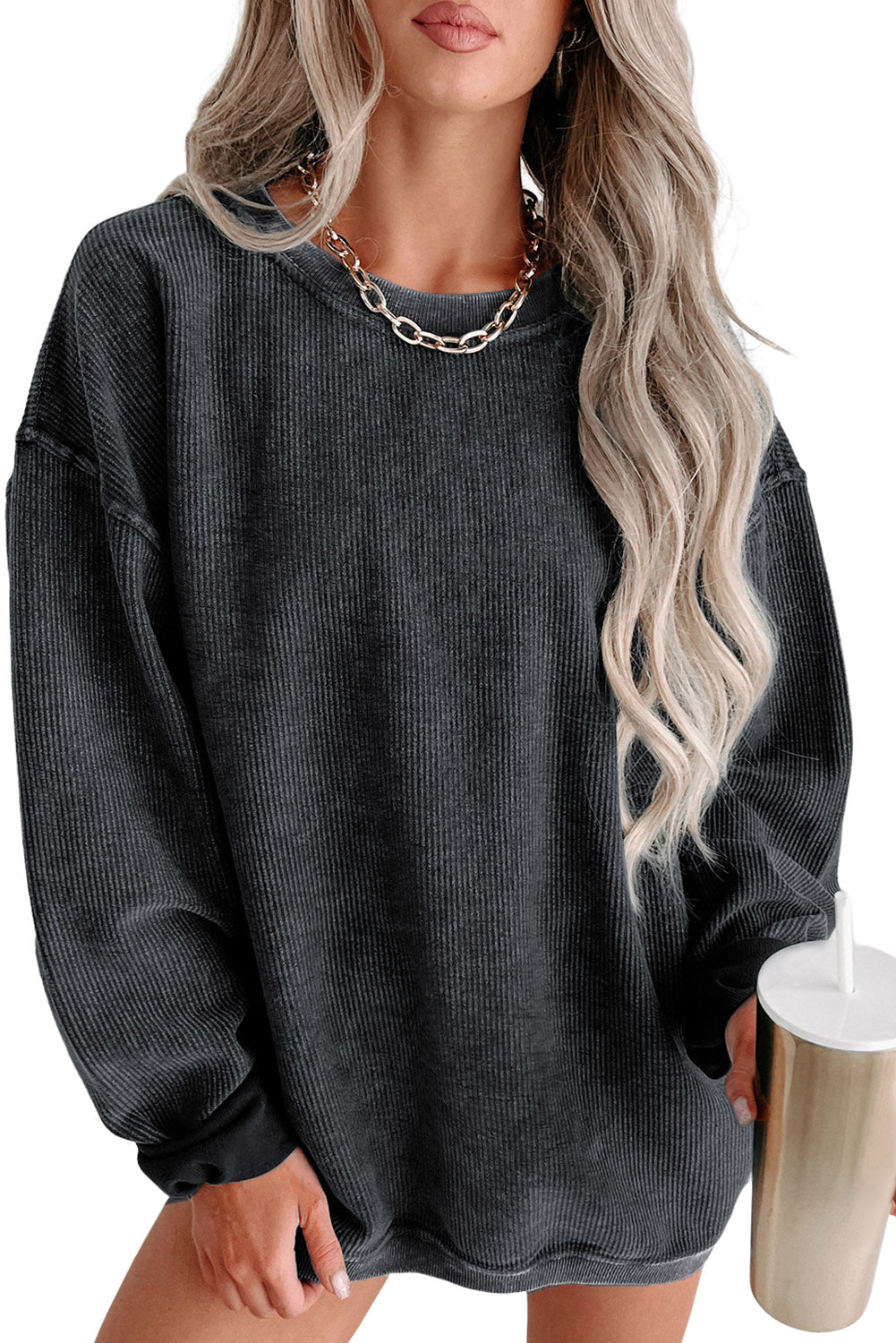 Green Sequined holly jolly Graphic Corded Sweatshirt