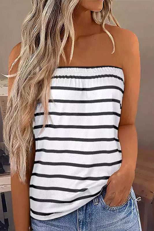 Black Striped Strapless Bandeau Tank