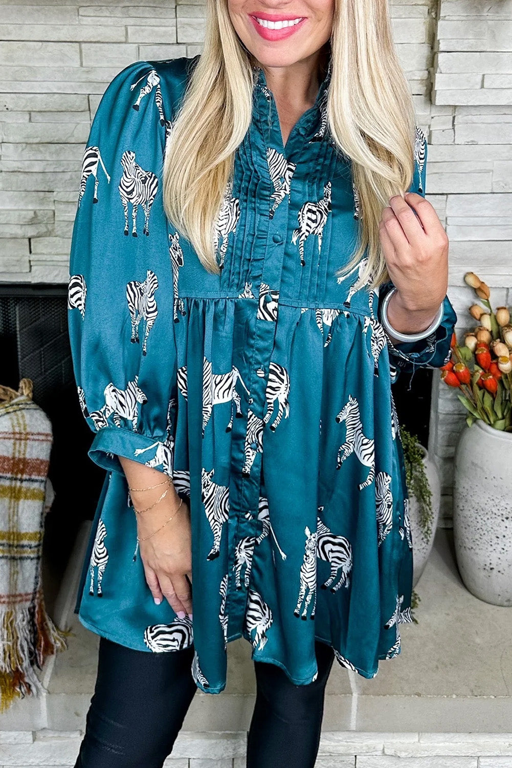 Black Plus Size Cheetah Print Puff Sleeve Ruffle Mini Dress