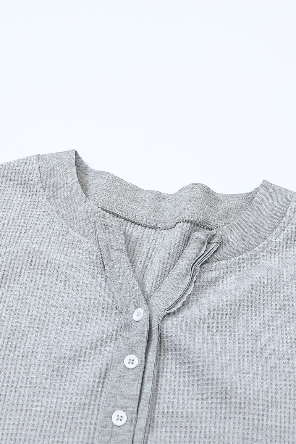 Brown Trimmed Neckline Waffle Knit Henley Top