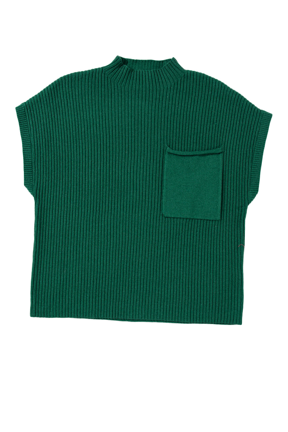 Jungle Green Plus Size Mock Neck Chest Pocket Short Sleeve Sweater